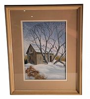 Front view of framed watercolour showing artwork, mat and frame