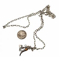 Entire chain laid out with charms and coin for scale