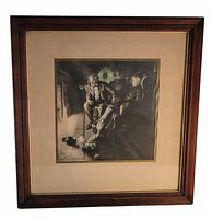 Front view showing lithograph, mat and wood frame