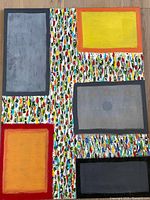 Full view of abstract painting showing overall composition and color blocks