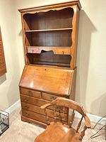 Secretary desk with hutch and chair full view