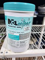 Front label of NCL disinfectant wipe canister showing product information