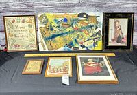 Overall view showing six framed artworks laid out