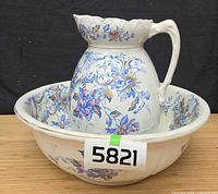 Pitcher placed inside matching basin displaying overall set