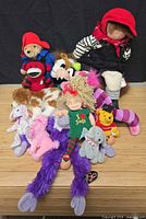 Group shot of all plush toys in the lot