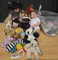 Group shot of all dolls, teddy bears and plush items