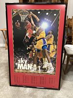 Full view of framed Chicago Bulls 1991-92 schedule poster showing artwork and frame