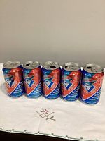 Five red-and-blue Toronto Blue Jays World Champions cans