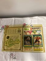 Front and back of sealed 1991 Classic Hockey Draft Picks card set showing certificate and display cards