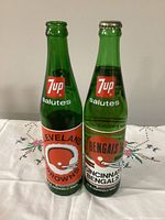 Front view of Cleveland Browns and Cincinnati Bengals 7up bottles
