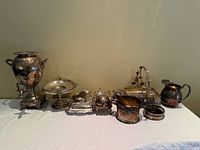 Group shot showing all silver-plated items lined up
