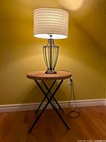 Wicker-top side table assembled with lamp (lamp not included)