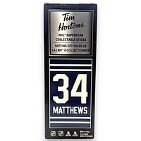 Front of sealed Tim Hortons mini stick locker showing Matthews 34 graphics