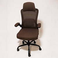 Front view showing mesh back, padded seat, armrests, and headrest