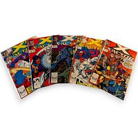 Fan layout of five Marvel X-Factor comics showing full covers and mastheads