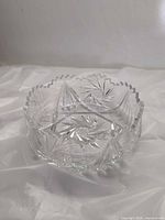 Side view of cut crystal bowl showing rim and cut pattern