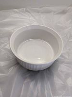 Top view of white round casserole dish