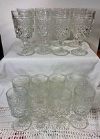 Front view of all 16 stemmed glasses