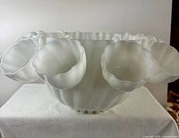 Hazel Atlas milk glass punch bowl with cups hooked on rim