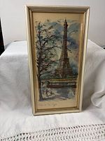 Front view of framed Eiffel Tower watercolor print