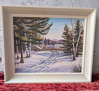 Frontal view of framed painting showing full composition