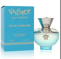 Front view of boxed Versace Dylan Turquoise perfume with bottle