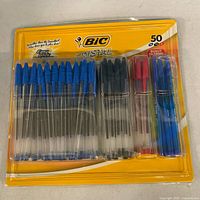 Front view of sealed 50-count BIC Cristal assorted pens package