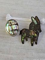 Brooch and locket showing abalone surfaces