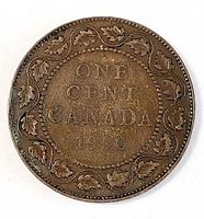 Reverse of 1920 Canadian one cent coin showing denomination and date