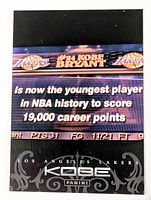 Front of Kobe Bryant Panini Anthology card showing scoreboard graphic and achievement text