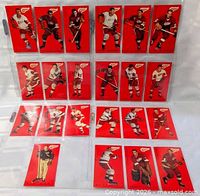 Front view of entire Detroit Red Wings Tall Boy card set in plastic sleeves