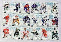 Full lot of 18 Upper Deck Mask Collection hockey cards laid out