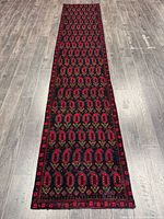 Full view of entire runner rug showing pattern and borders