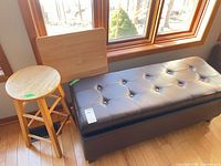 Storage bench, stool and TV tray grouped