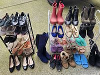 Overall view both shoe racks and loose footwear