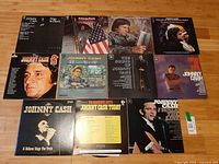All ten Johnny Cash LPs laid out with rack label visible