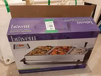 Retail box showing Bravetti stainless steel buffet server image and branding