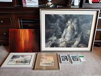 Group view of all six framed artworks