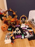 Overview of all Halloween items arranged on floor