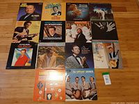 Overall view of all vinyl records laid out on floor