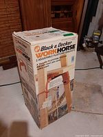 Front view of boxed Black & Decker Workhorse adjustable platform brackets