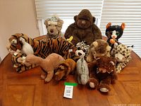 Group shot of all eleven plush toys on table