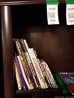 Leftmost shelf view showing multiple anthology spines