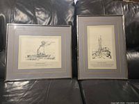 Both framed boat prints side by side to show set
