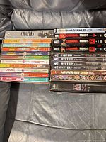 Overall view of stacked DVD sets left and right