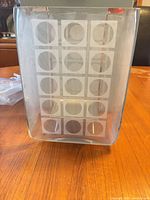 Front view of rectangular glass hurricane showing frosted circle pattern