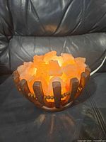 Front view of salt lamp illuminated