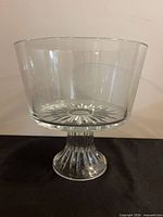 Side view of clear glass trifle bowl showing pedestal and bowl shape