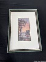 Front view of framed Jacques Fugere landscape print showing image, mat and frame
