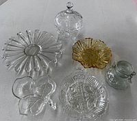 Group shot of all six glass serving and candy dishes